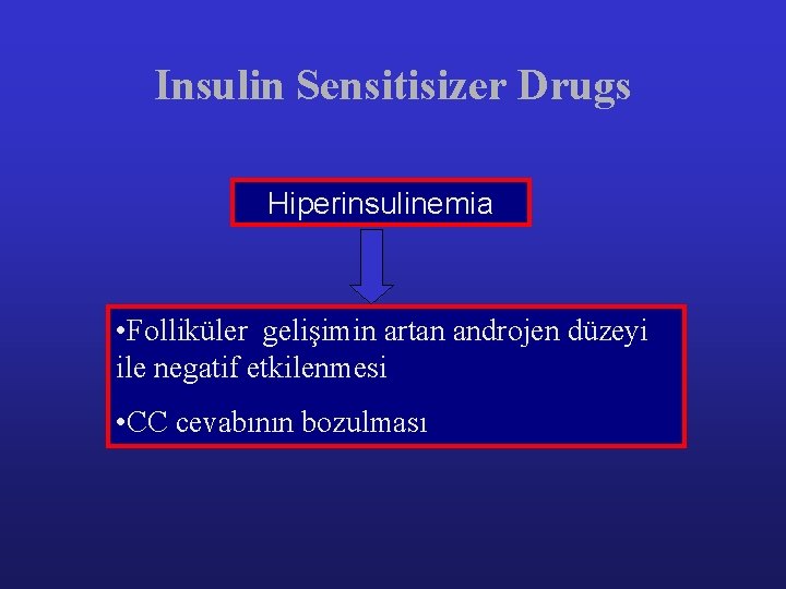 Insulin Sensitisizer Drugs Hiperinsulinemia • Folliküler gelişimin artan androjen düzeyi ile negatif etkilenmesi •