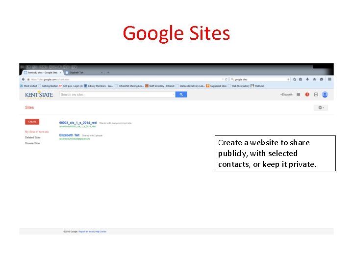 Google Sites Create a website to share publicly, with selected contacts, or keep it