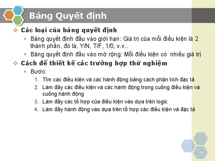 Bảng Quyết định v Các loại của bảng quyết định § Bảng quyết định