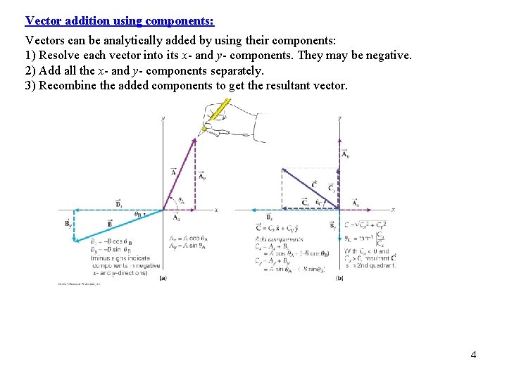 Vector addition using components: Vectors can be analytically added by using their components: 1)