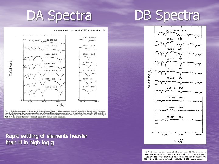 DA Spectra Rapid settling of elements heavier than H in high log g DB DA Spectra Rapid settling of elements heavier than H in high log g DB