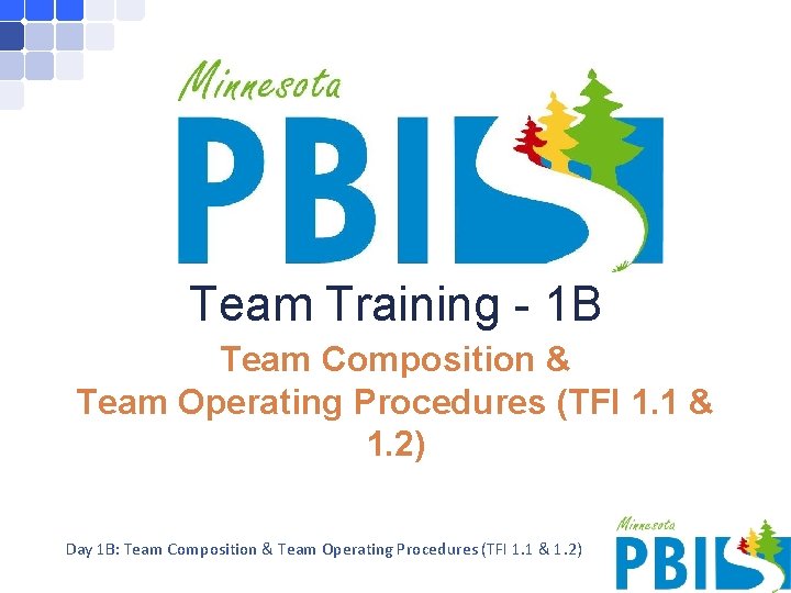 Team Training - 1 B Team Composition & Team Operating Procedures (TFI 1. 1