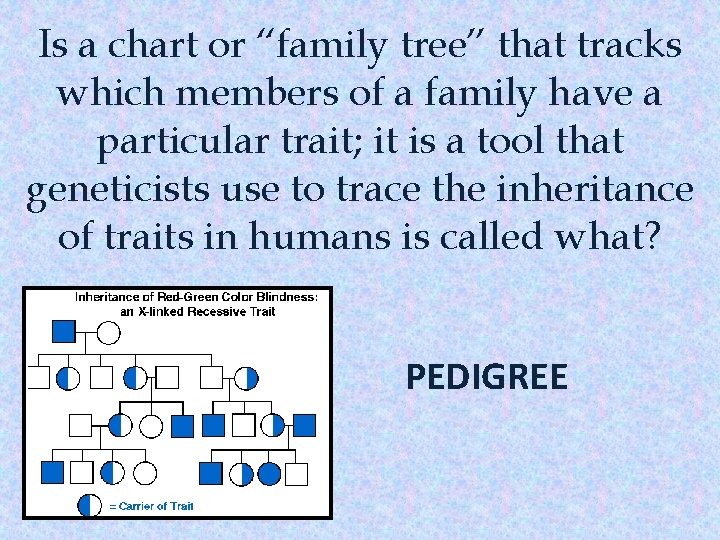 Is a chart or “family tree” that tracks which members of a family have