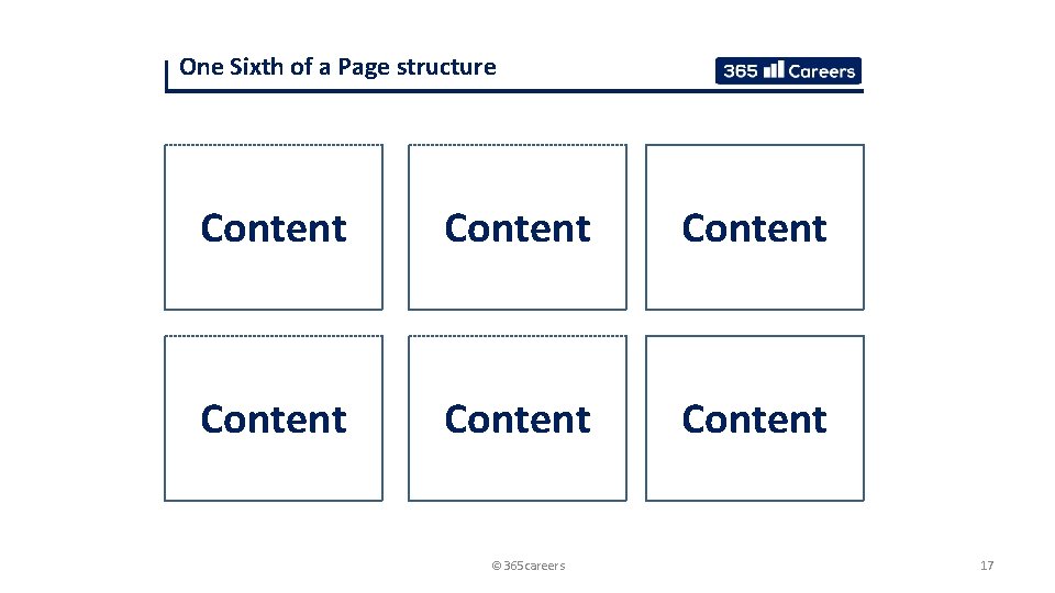 One Sixth of a Page structure Content Content © 365 careers 17 
