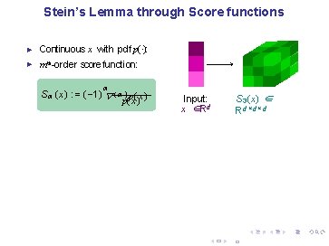 Stein’s Lemma through Score functions ► Continuous x with pdf p(·): ► mth-order score