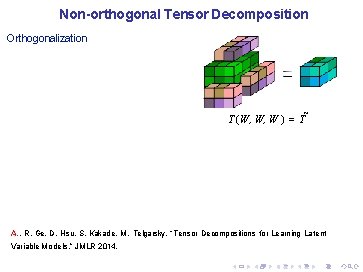 Non-orthogonal Tensor Decomposition Orthogonalization T (W, W, W ) = T˜ A. , R.