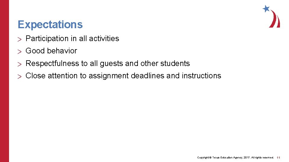 Expectations > Participation in all activities > Good behavior > Respectfulness to all guests