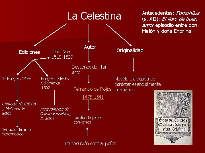 La Celestina Ediciones Celestina Autor Antecedentes: Pamphilus (s. XII); El libro de buen amor