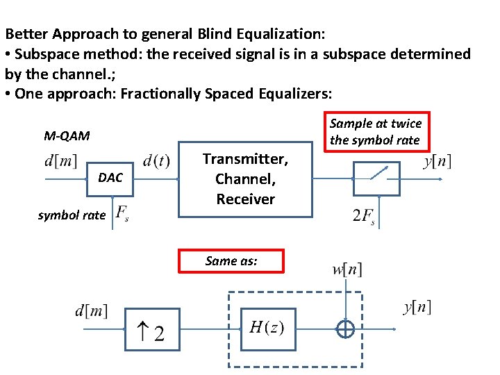 Better Approach to general Blind Equalization: • Subspace method: the received signal is in