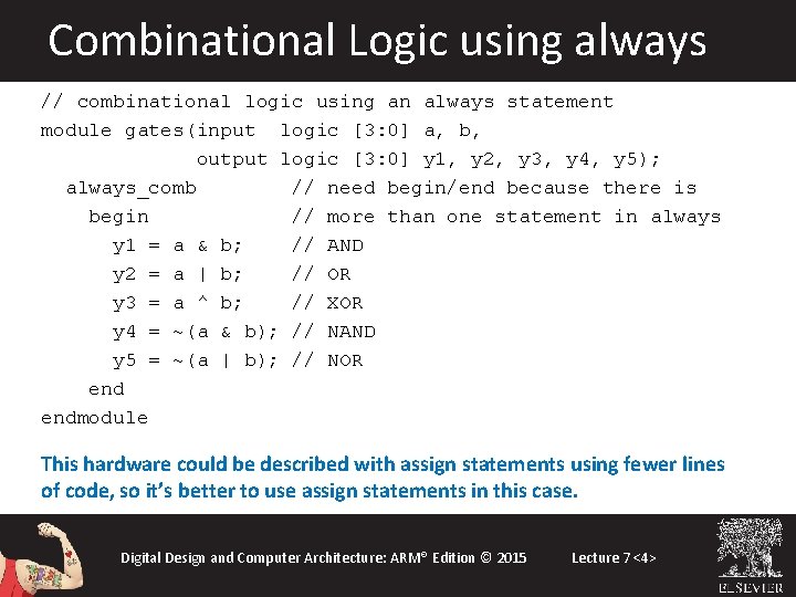 Combinational Logic using always // combinational logic using an always statement module gates(input logic Combinational Logic using always // combinational logic using an always statement module gates(input logic