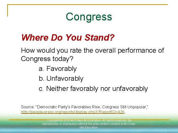 Congress Where Do You Stand? How would you rate the overall performance of Congress