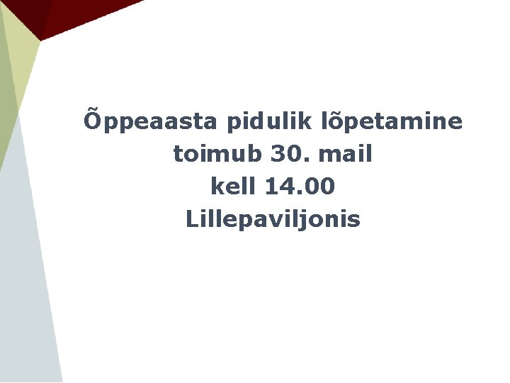 Õppeaasta pidulik lõpetamine toimub 30. mail kell 14. 00 Lillepaviljonis 