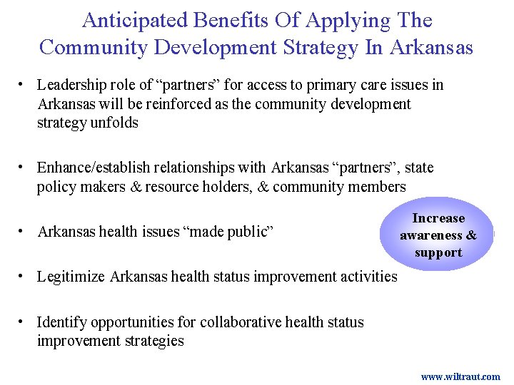 Anticipated Benefits Of Applying The Community Development Strategy In Arkansas • Leadership role of