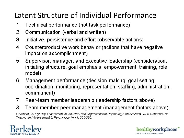 Latent Structure of Individual Performance 1. 2. 3. 4. 5. 6. 7. 8. Technical