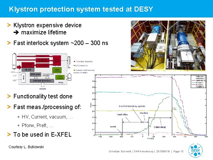 Klystron protection system tested at DESY > Klystron expensive device maximize lifetime > Fast