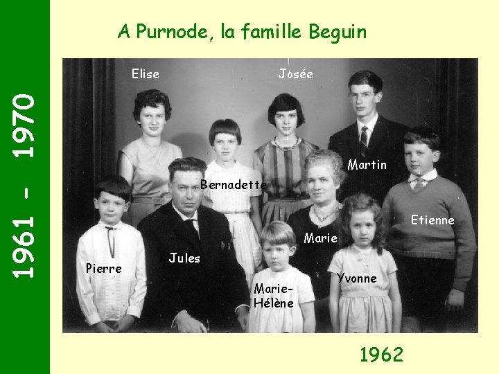 A Purnode, la famille Beguin 1961 - 1970 Elise Josée Martin Bernadette Etienne Marie