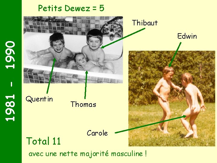 Petits Dewez = 5 1981 - 1990 Thibaut Edwin Quentin Total 11 Thomas Carole