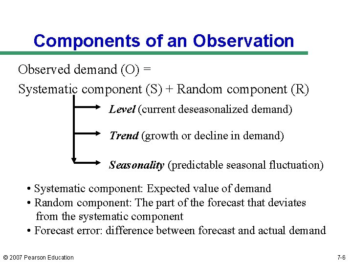 Components of an Observation Observed demand (O) = Systematic component (S) + Random component