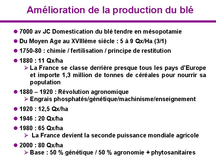 Amélioration de la production du blé l 7000 av JC Domestication du blé tendre