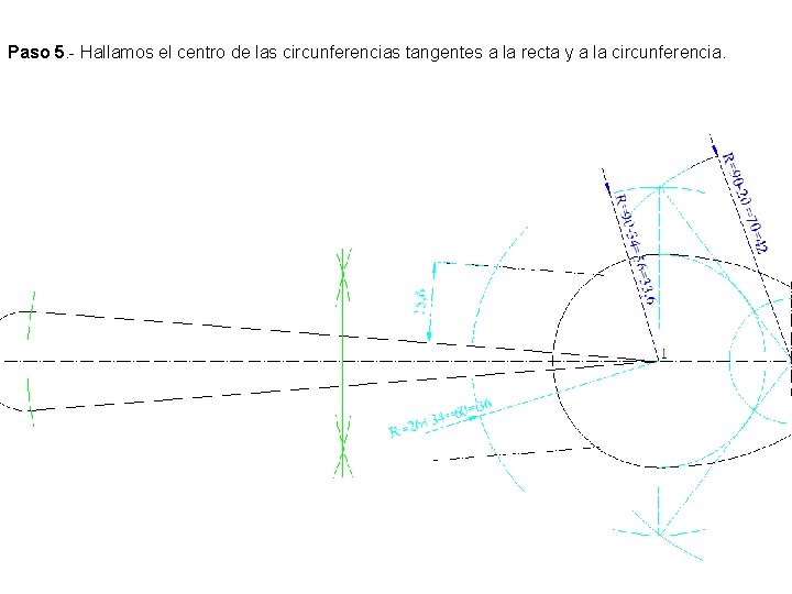 Paso 5. - Hallamos el centro de las circunferencias tangentes a la recta y