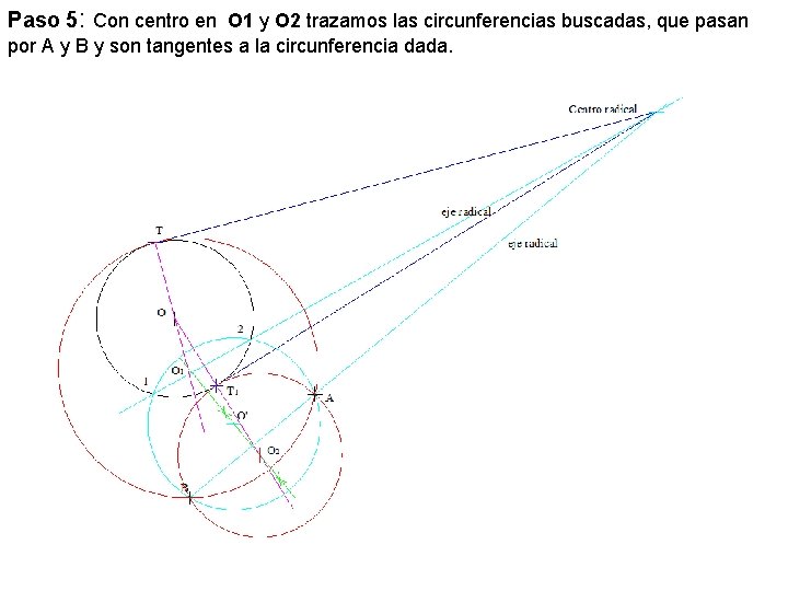 Paso 5: Con centro en O 1 y O 2 trazamos las circunferencias buscadas,