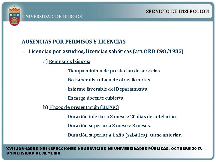 SERVICIO DE INSPECCIÓN AUSENCIAS POR PERMISOS Y LICENCIAS - Licencias por estudios, licencias sabáticas