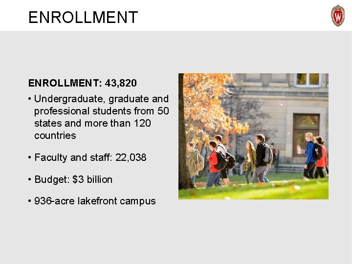 ENROLLMENT: 43, 820 • Undergraduate, graduate and professional students from 50 states and more
