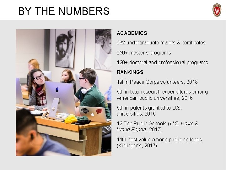 BY THE NUMBERS ACADEMICS 232 undergraduate majors & certificates 250+ master’s programs 120+ doctoral