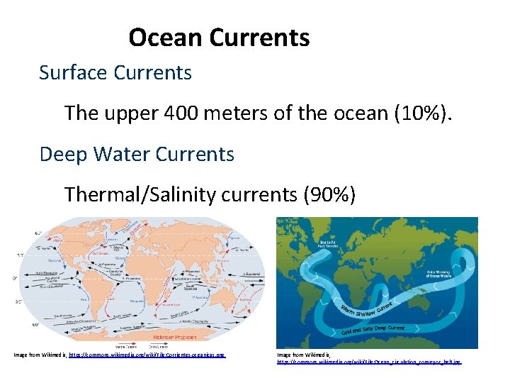 Ocean Currents Surface Currents The upper 400 meters of the ocean (10%). Deep Water