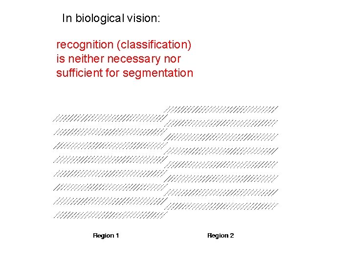 In biological vision: recognition (classification) is neither necessary nor sufficient for segmentation 