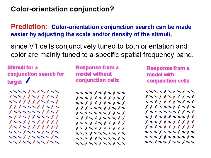 Color-orientation conjunction? Prediction: Color-orientation conjunction search can be made easier by adjusting the scale