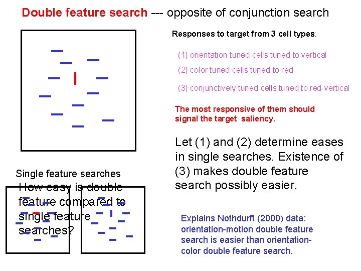 Double feature search --- opposite of conjunction search Responses to target from 3 cell