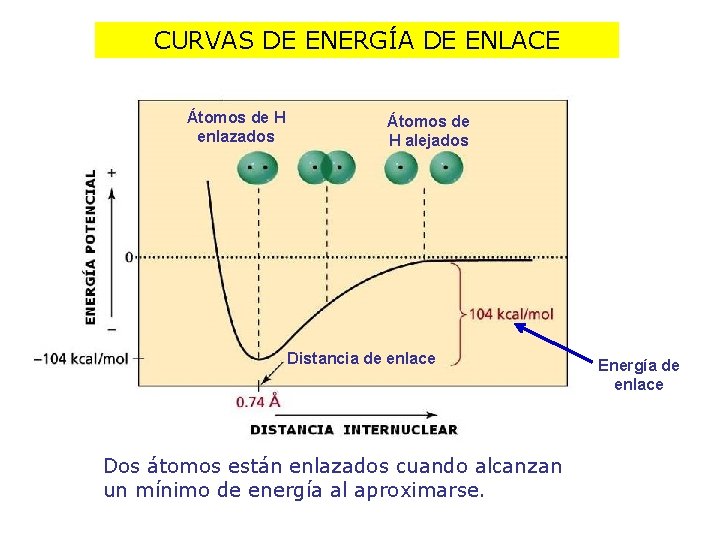 CURVAS DE ENERGÍA DE ENLACE Átomos de H enlazados Átomos de H alejados Distancia