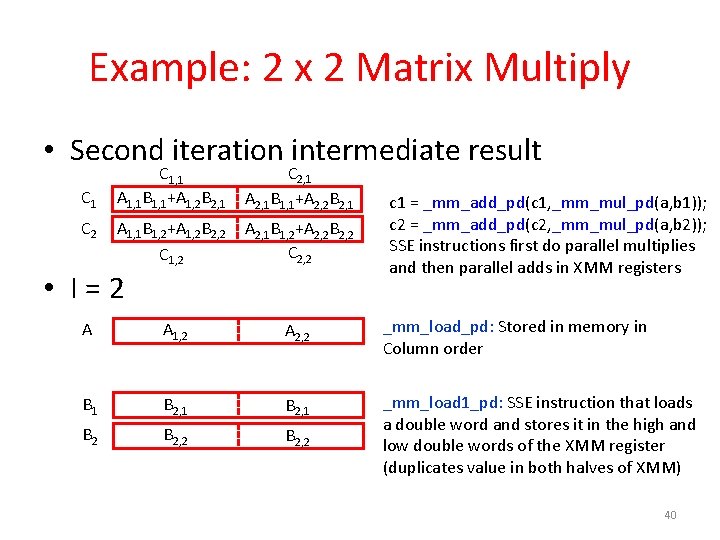 Example: 2 x 2 Matrix Multiply • Second iteration intermediate result C 1, 1