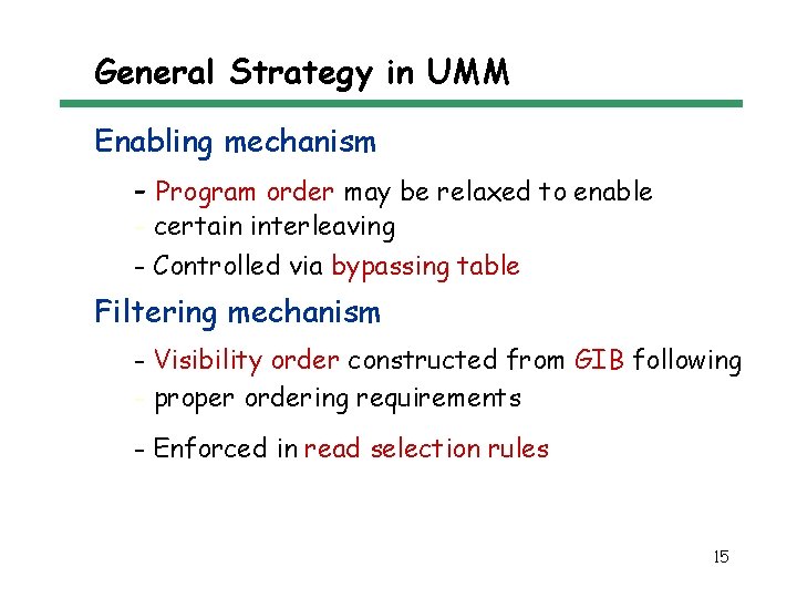 General Strategy in UMM Enabling mechanism - Program order may be relaxed to enable