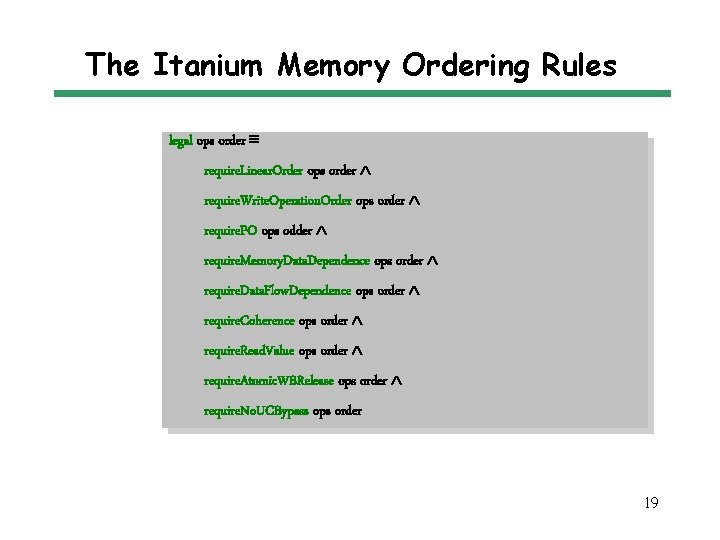 The Itanium Memory Ordering Rules legal ops order require. Linear. Order ops order require.