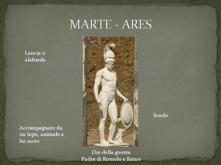 MARTE - ARES Lancia o alabarda Scudo Accompagnato da un lupo, animale a lui