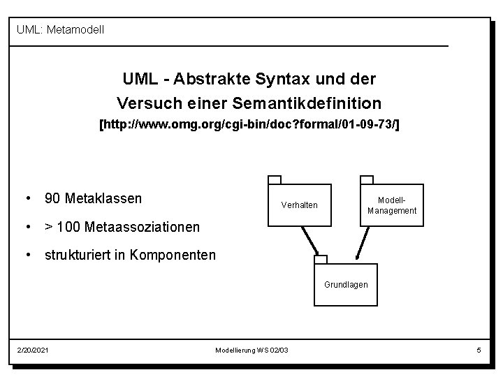 UML: Metamodell UML - Abstrakte Syntax und der Versuch einer Semantikdefinition [http: //www. omg.