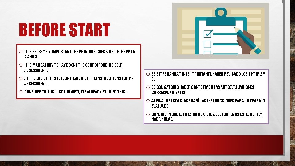 BEFORE START o IT IS EXTREMELY IMPORTANT THE PREVIOUS CHECKING OF THE PPT Nº BEFORE START o IT IS EXTREMELY IMPORTANT THE PREVIOUS CHECKING OF THE PPT Nº