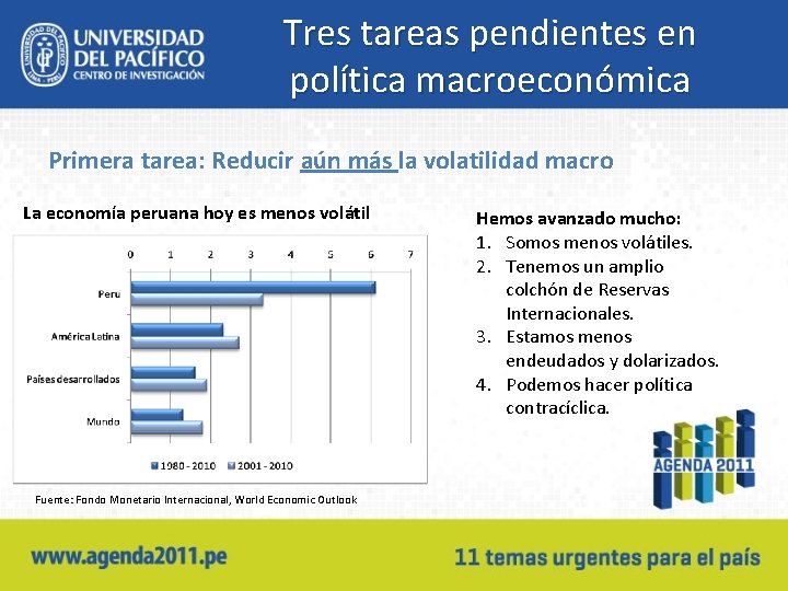 Tres tareas pendientes en política macroeconómica Primera tarea: Reducir aún más la volatilidad macro