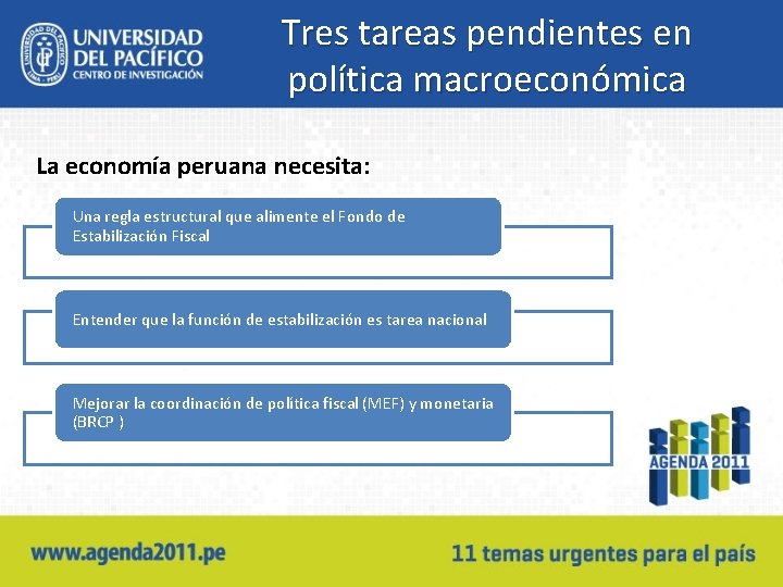 Tres tareas pendientes en política macroeconómica La economía peruana necesita: Una regla estructural que