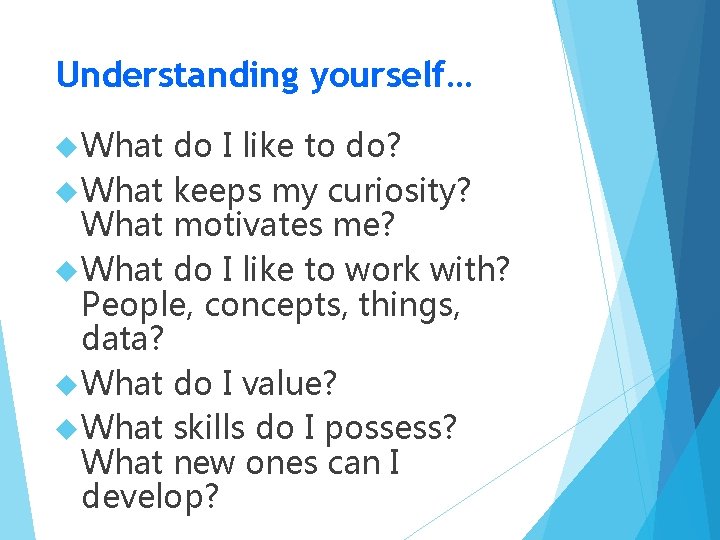 Understanding yourself… What do I like to do? What keeps my curiosity? What motivates