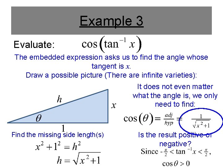 Example 3 Evaluate: The embedded expression asks us to find the angle whose tangent