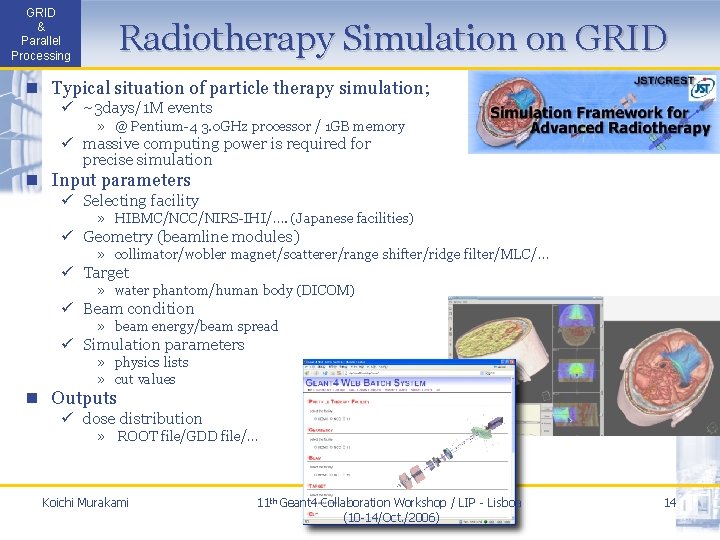 GRID & Parallel Processing Radiotherapy Simulation on GRID n Typical situation of particle therapy