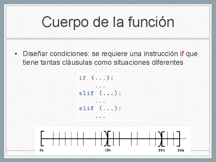 Cuerpo de la función • Diseñar condiciones: se requiere una instrucción if que tiene