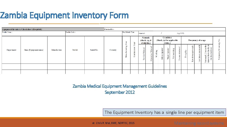 Zambia Equipment Inventory Form Zambia Medical Equipment Management Guidelines September 2012 The Equipment Inventory