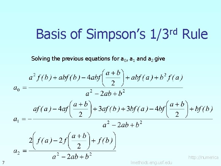 Basis of Simpson’s 1/3 rd Rule Solving the previous equations for a 0, a