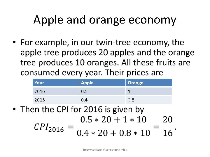 Apple and orange economy • Year Apple Orange 2016 0. 5 1 2015 0.