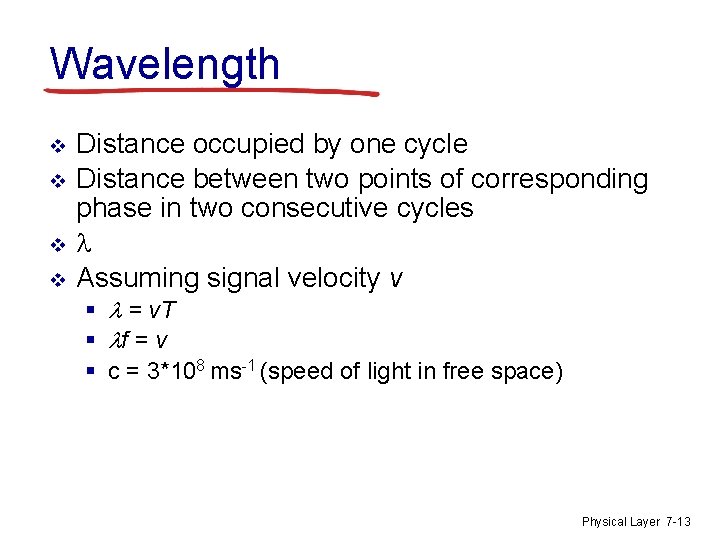 Wavelength v v Distance occupied by one cycle Distance between two points of corresponding