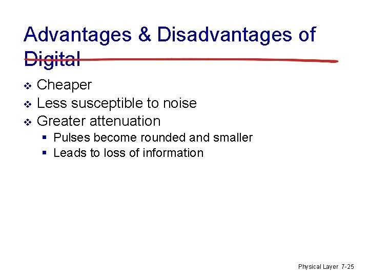 Advantages & Disadvantages of Digital v v v Cheaper Less susceptible to noise Greater